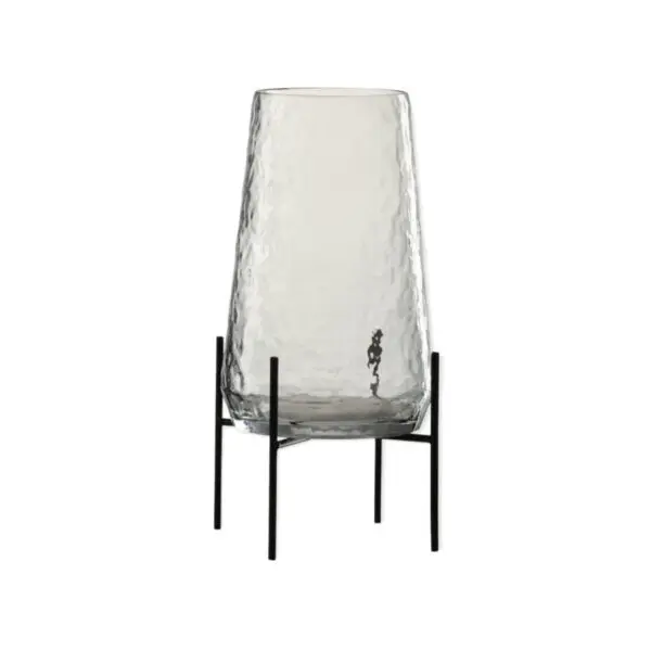 VASE + PIED IRREGULIER VERRE TRANSPARENT/NOIR LARGE