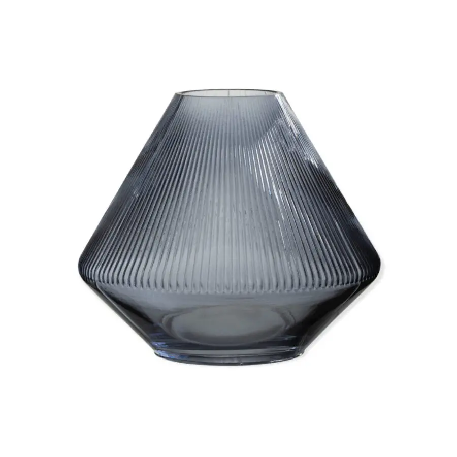 Vase nervures Lina - Verre - Bleu - L 26x24