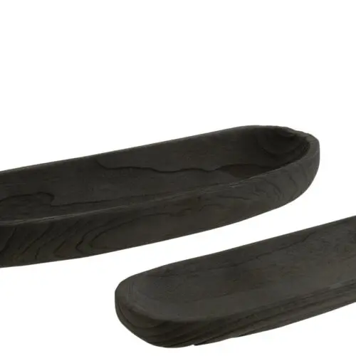 Objet déco à poser Set 2 bols allongés Masni - Bois de Paulownia - Noir