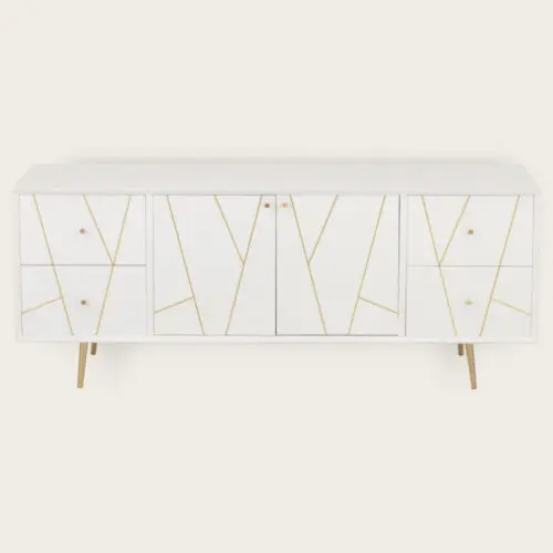 Buffet rayures blanc 4 tiroirs 2 portes Memphis L150