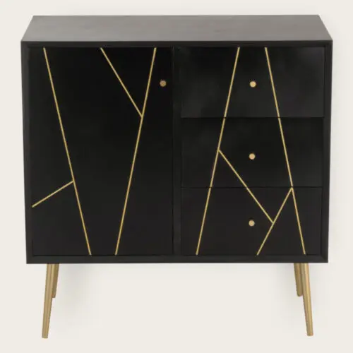 Buffet rayures noir 3 tiroirs 1 porte Memphis L82