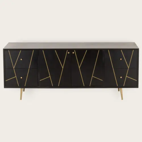 Buffet rayures noir 4 tiroirs 2 portes Memphis L150