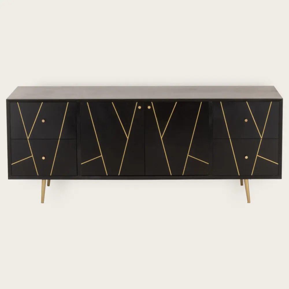 Buffet rayures noir 4 tiroirs 2 portes Memphis L150