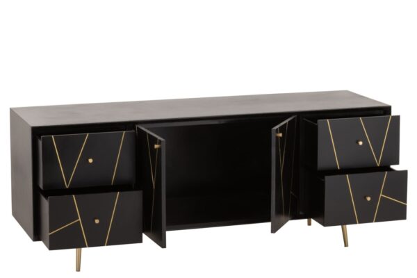 Buffet rayures noir 4 tiroirs 2 portes Memphis L150 – Image 3