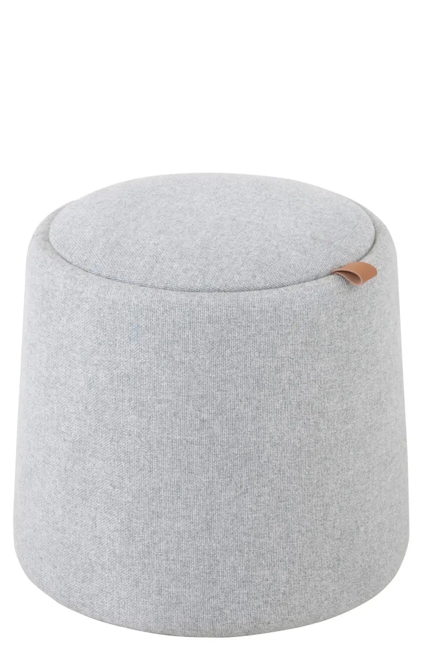 POUF/TABLE D'APPOINT ROND TEXTILE/BOIS GRIS CLAIR