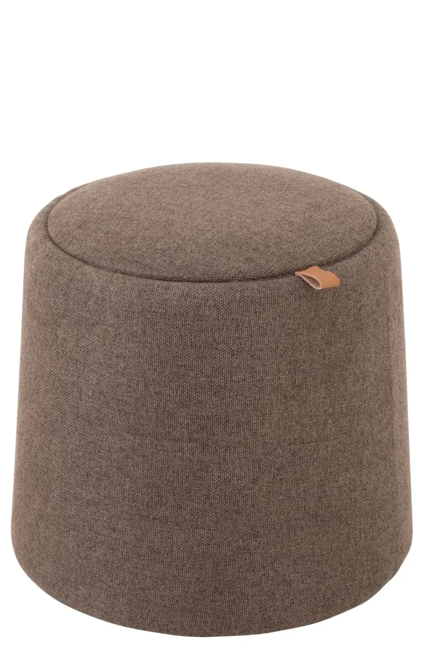 POUF/TABLE D'APPOINT ROND TEXTILE/BOIS BRUN