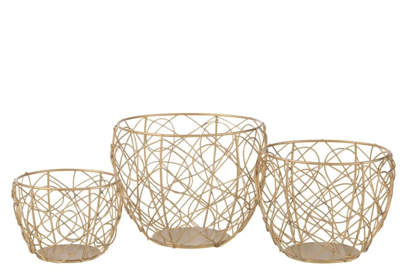 SET 3 PANIERS METAL OR