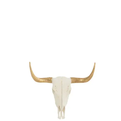 CRÂNE VACHE RESINE BLANC/OR SMALL 37x29