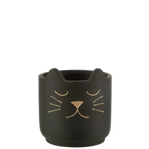 CACHEPOT CHAT CERAMIQUE NOIR/OR SMALL