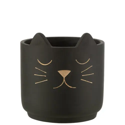 CACHEPOT CHAT CERAMIQUE NOIR/OR LARGE