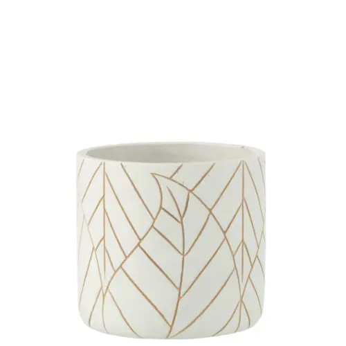 CACHEPOT FEUILLE CERAMIQUE BLANC/OR MEDIUM