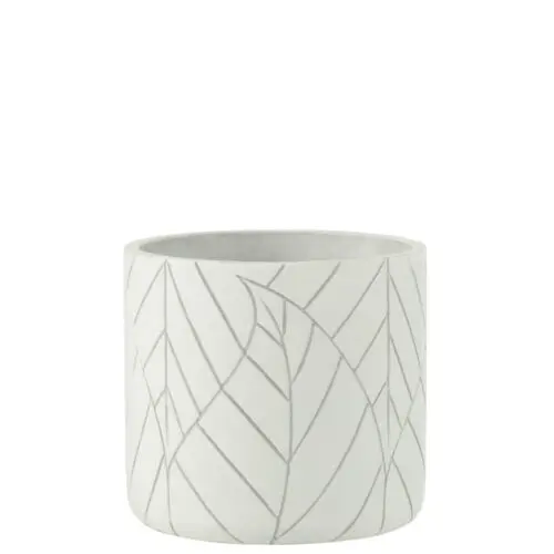 CACHEPOT FEUILLE CERAMIQUE BLANC/ARGENT MEDIUM