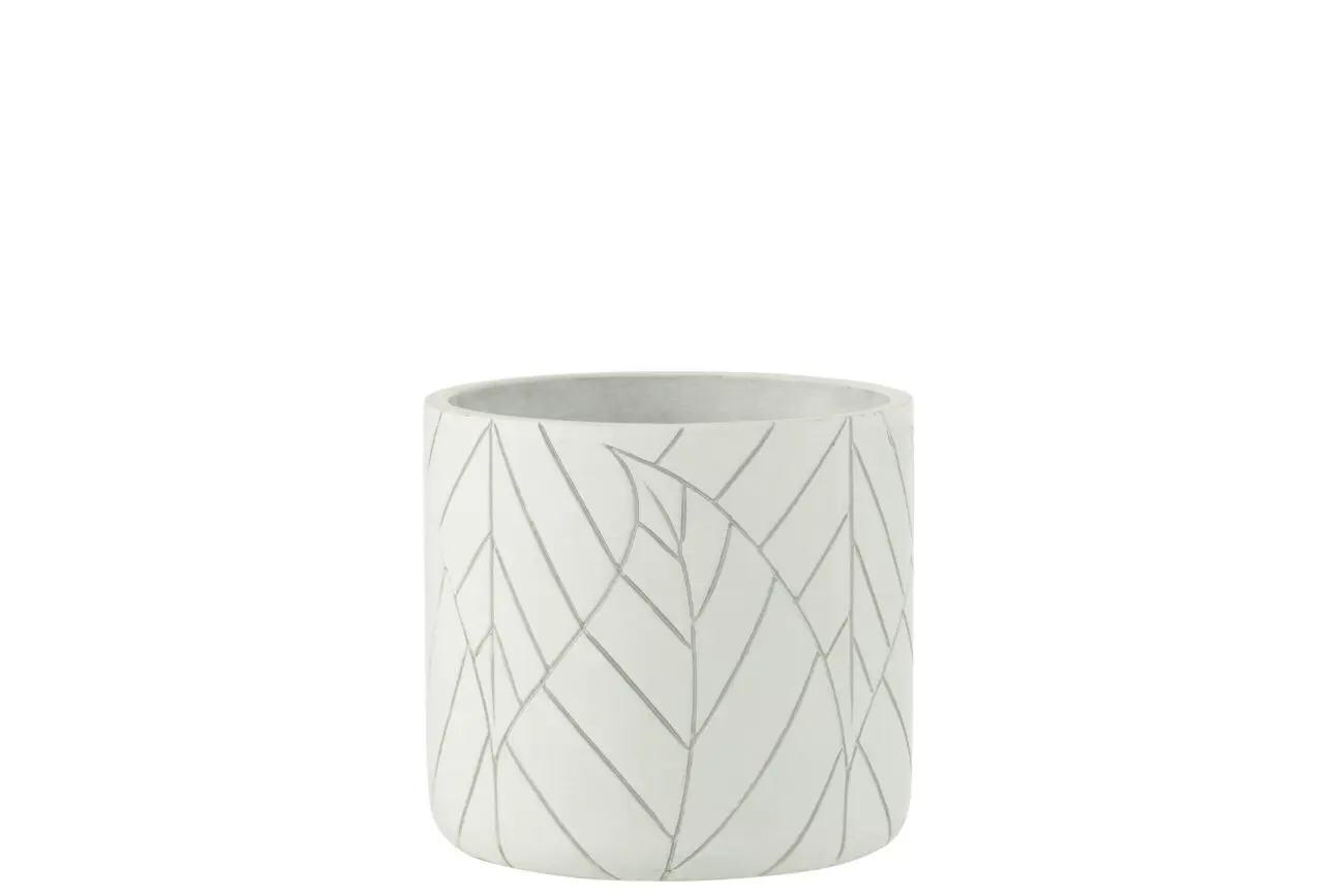 CACHEPOT FEUILLE CERAMIQUE BLANC/ARGENT MEDIUM
