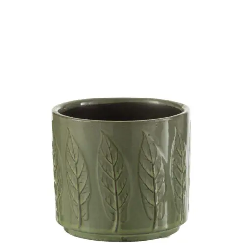 CACHEPOT FEUILLE CERAMIQUE VERT SMALL