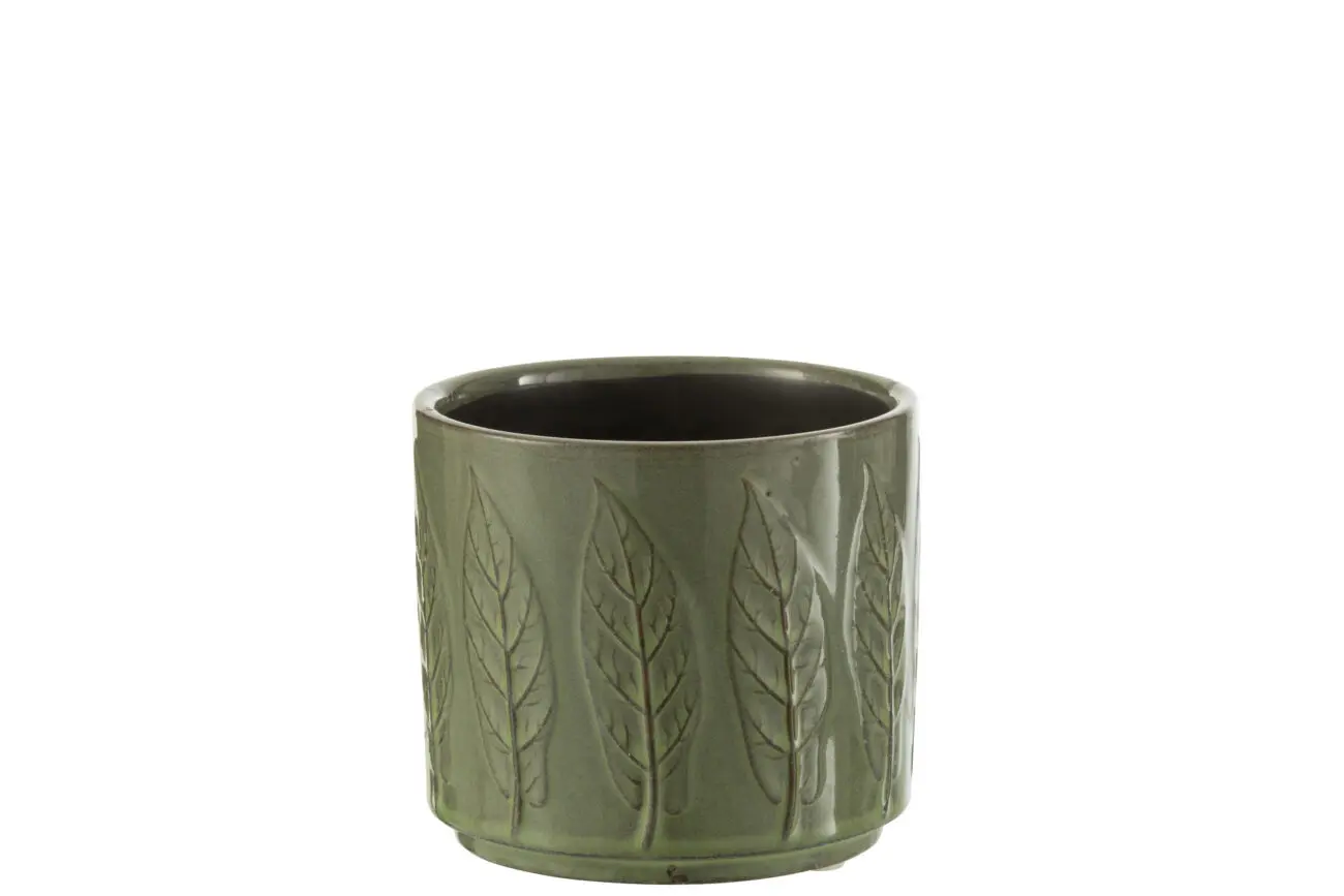 CACHEPOT FEUILLE CERAMIQUE VERT SMALL