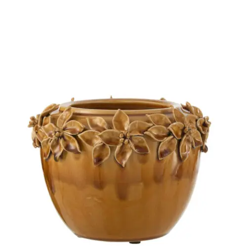 CACHE-POT FLEUR CERAMIQUE OCRE LARGE