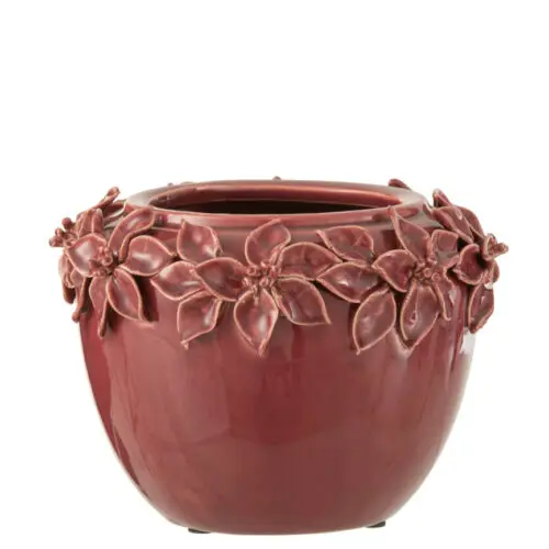 CACHEPOT FLEUR CERAMIQUE ROSE LARGE