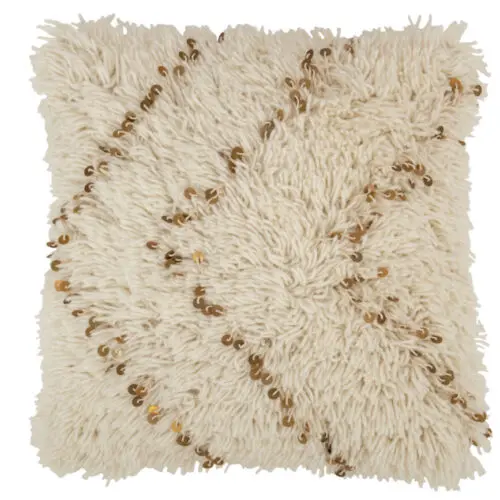 Coussin et plaid COUSSIN CARRE PERLE COTON BLANC/OR