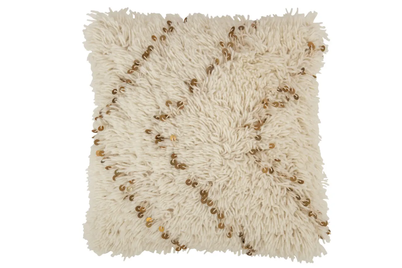 COUSSIN CARRE PERLE COTON BLANC/OR