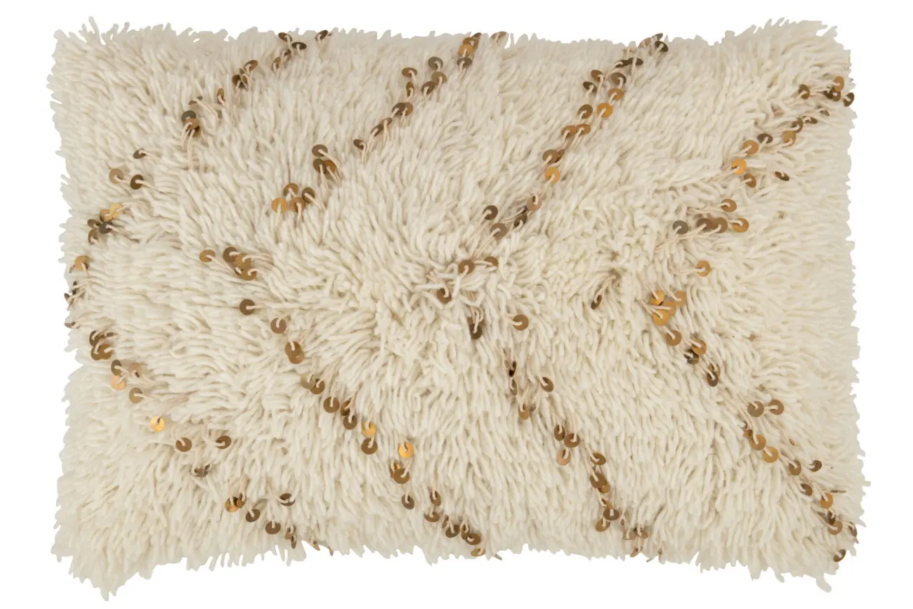 COUSSIN RECTANGLE PERLE COTON BLANC/OR