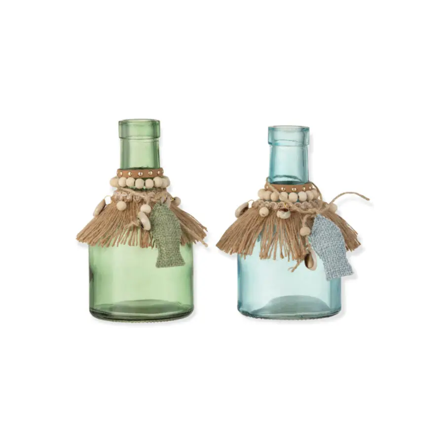 Lot de 2 vases Fili - Jute/verre - Bleu/vert - M
