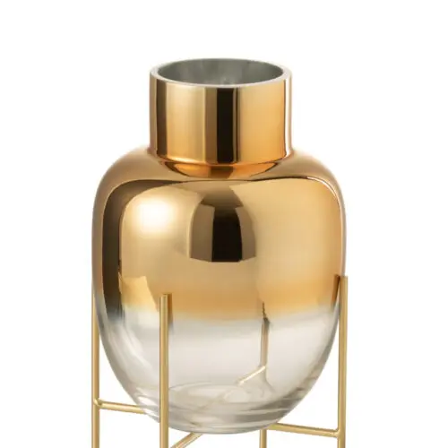 VASE CYLINDRE SUR PIED VERRE TRANSPARENT/OR SMALL