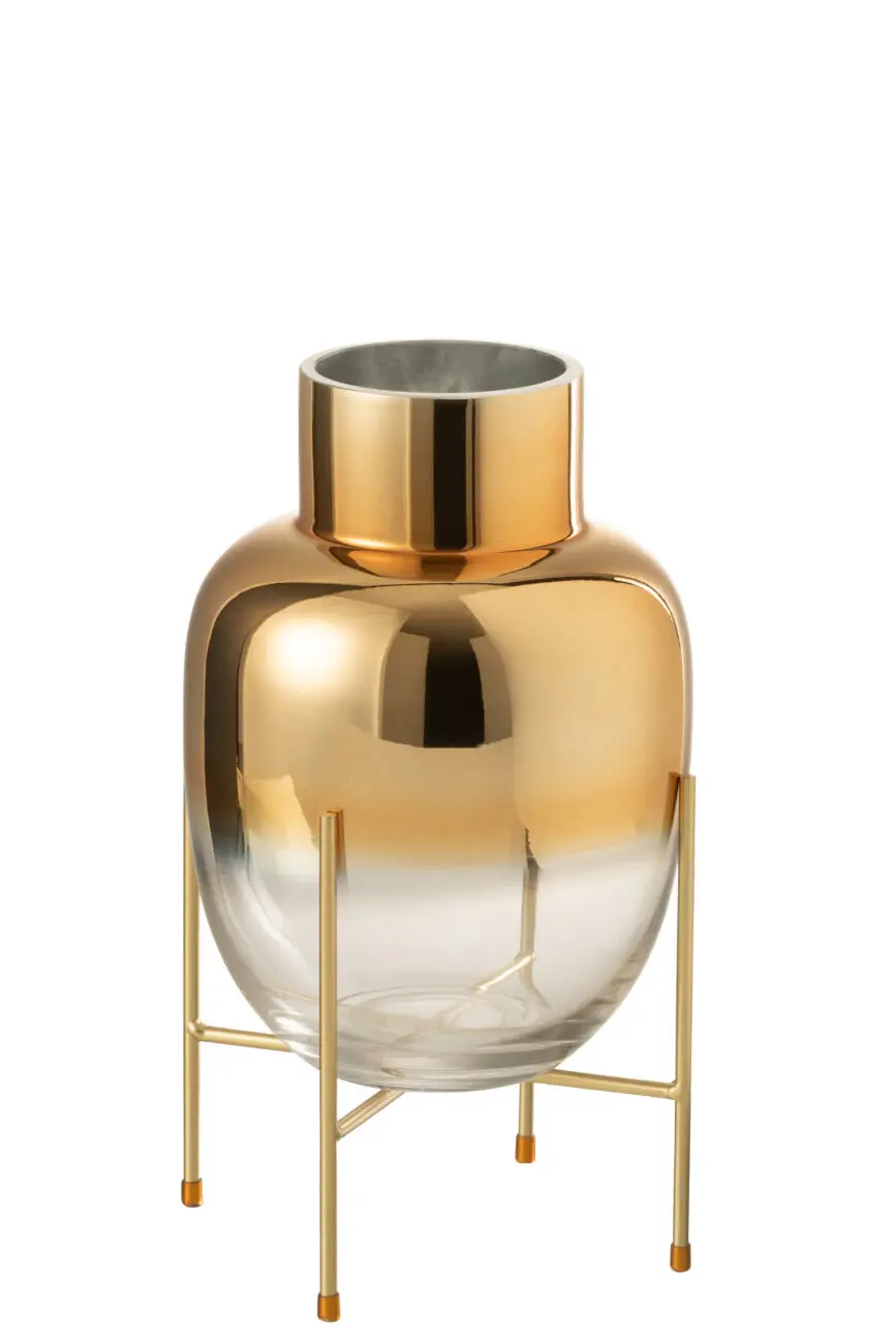 VASE CYLINDRE SUR PIED VERRE TRANSPARENT/OR SMALL