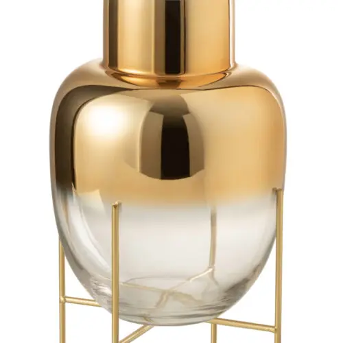 VASE CYLINDRE SUR PIED VERRE TRANSPARENT/OR LARGE