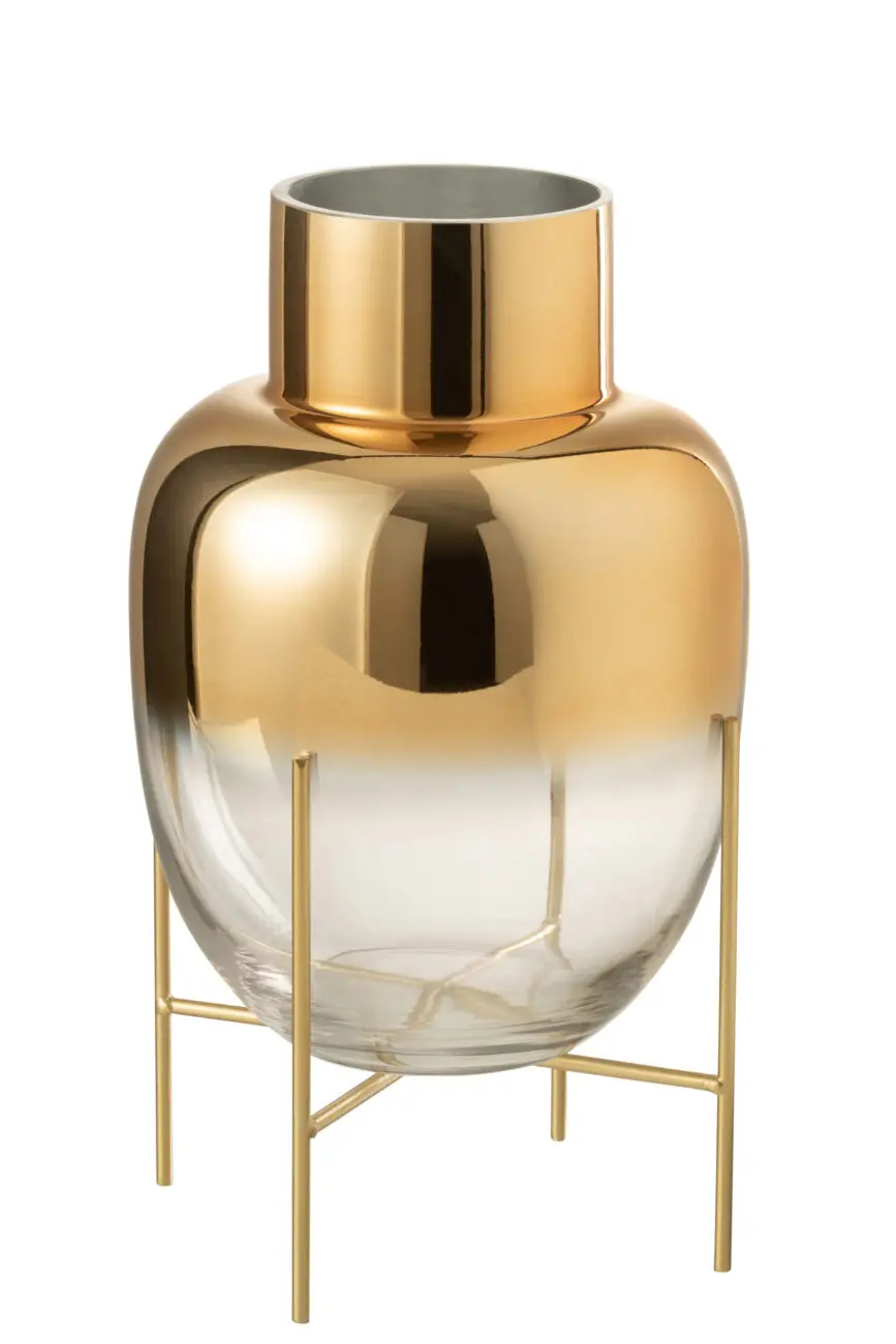 VASE CYLINDRE SUR PIED VERRE TRANSPARENT/OR LARGE