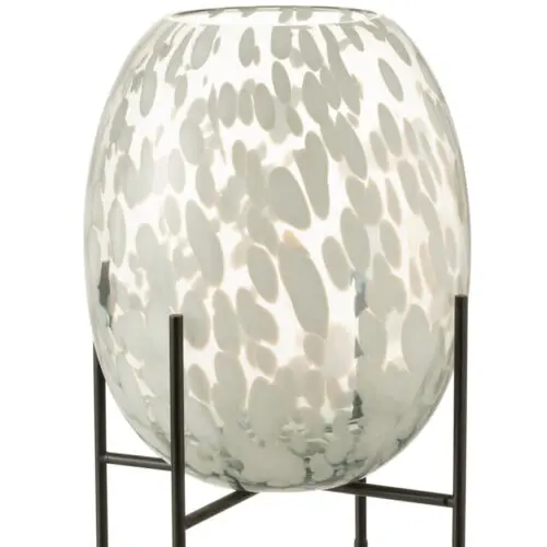 VASE SUR PIED TACHE VERRE GRIS/BLANC LARGE