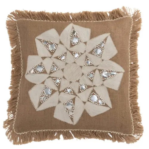 COUSSIN FLEUR ABSTRAIT JUTE NATUREL/BEIGE