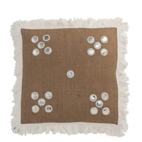 COUSSIN MIROIRS COINS JUTE NATUREL/BLANC