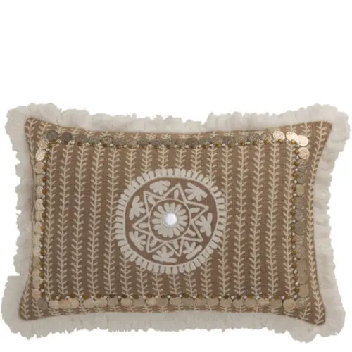 COUSSIN RECTANGULAIRE PATRON PIECES JUTE NATUREL/BEIGE