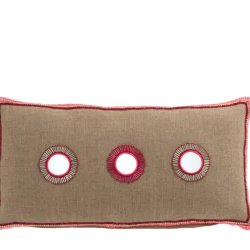 COUSSIN RECTANGULAIRE 3 MIROIRS JUTE NATUREL/ROSE