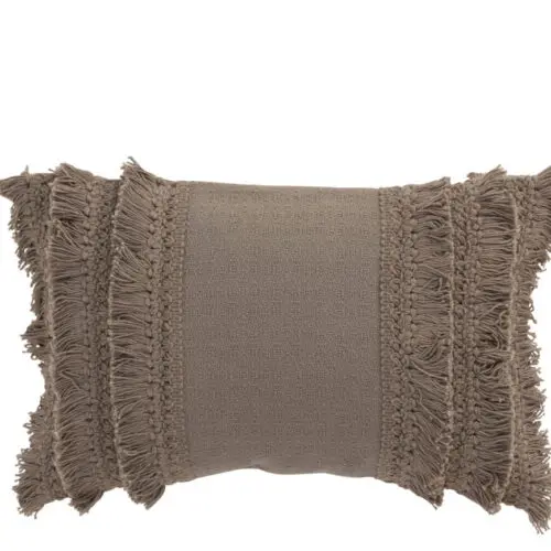 COUSSIN RECTANGULAIRE BORD FLOCHES COTON TAUPE