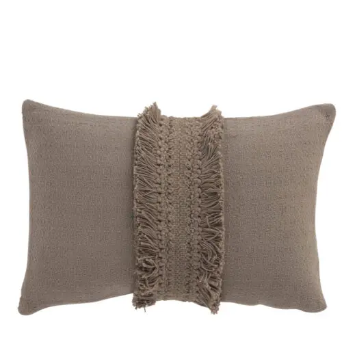 COUSSIN RECTANGULAIRE BORD FLOCHES COTON TAUPE