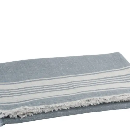 PLAID LIGNES IRREGULIERES COTON BLEU/BLANC