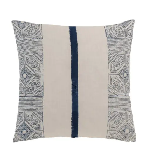 COUSSIN LIGNE AZTEQUE COTON BLEU/BLANC