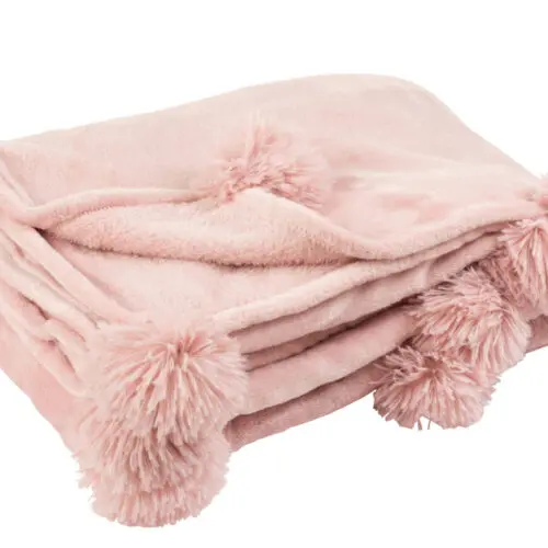 PLAID POMPON POLYESTER ROSE BEBE