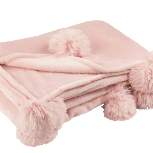 PLAID POMPON POLYESTER ROSE POUDRE