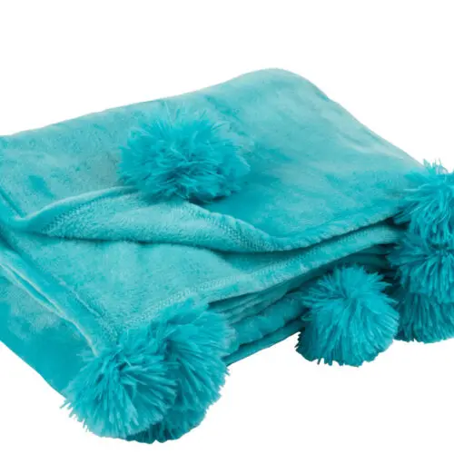 PLAID POMPON POLYESTER AZUR