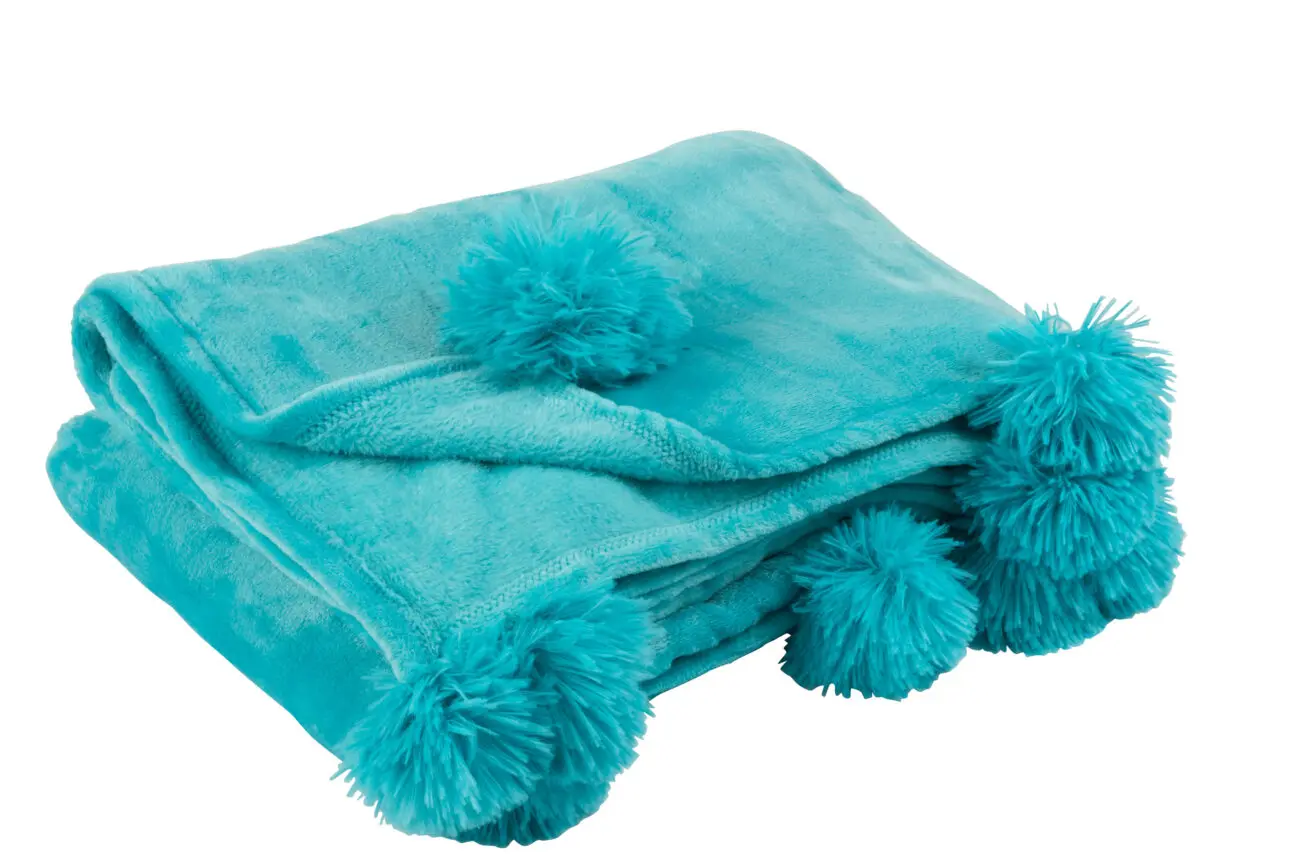 PLAID POMPON POLYESTER AZUR