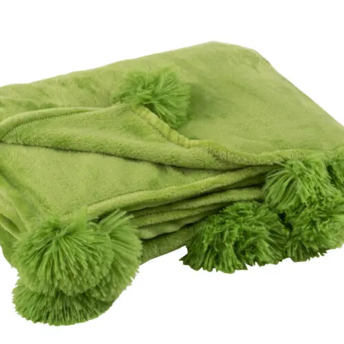 PLAID POMPON POLYESTER VERT GAZON