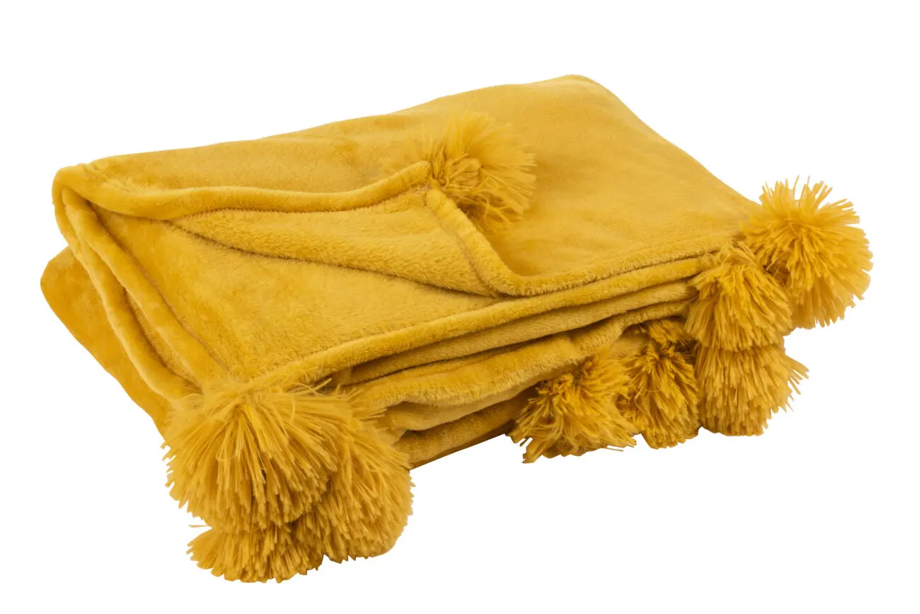 PLAID POMPON POLYESTER OCRE