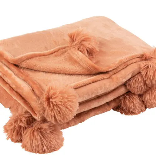 PLAID POMPON POLYESTER VIEUX ROSE