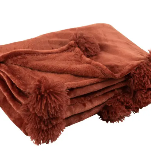 PLAID POMPON POLYESTER MARSALA