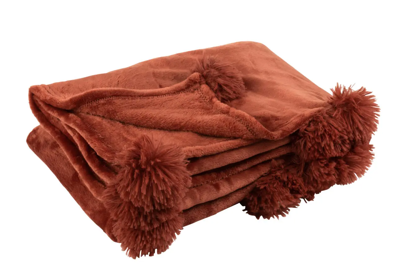 PLAID POMPON POLYESTER MARSALA