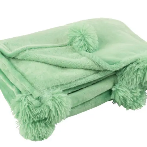 PLAID POMPON POLYESTER VERT VIF