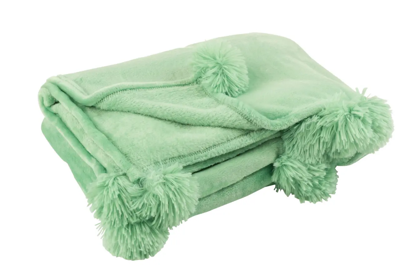 PLAID POMPON POLYESTER VERT VIF