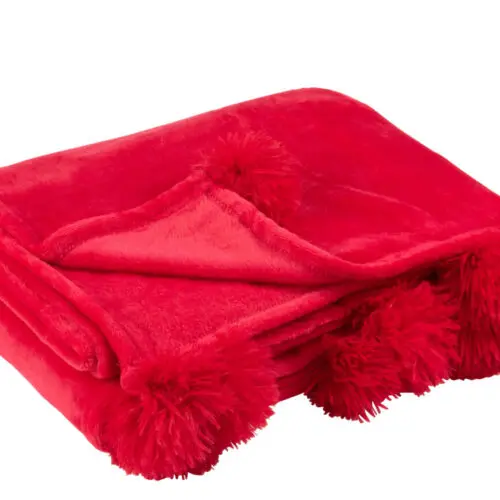 PLAID POMPON POLYESTER FUSCHIA